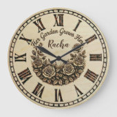 Her Garden Grows Here | Custom Name wall clock Grote Klok (Voorkant)