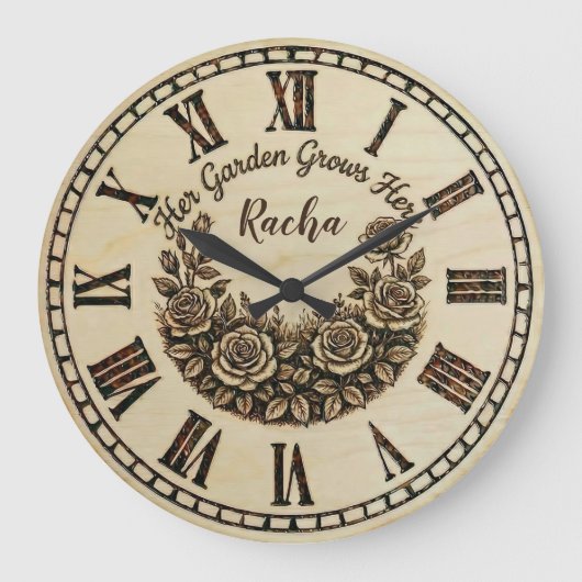 Her Garden Grows Here | Custom Name wall clock  Grote Klok (Voorkant)