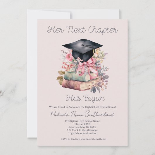 Her Next Chapter Books Graduation Announcement Kaart (Voorkant)