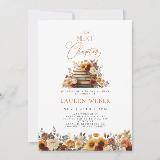 Her Next Chapter Fall Bridal Shower Invitation Kaart (Voorkant)