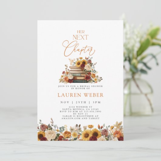 Her Next Chapter Fall Bridal Shower Invitation Kaart (Staand voorkant)