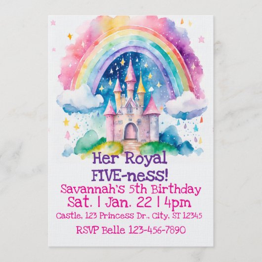Her Royal Five-ness Rainbow Castle 5th Birthday Kaart (Voorkant)