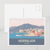 Heraklion Greece Pastel Travel – Venetian Harbor Briefkaart (Voorkant / Achterkant)