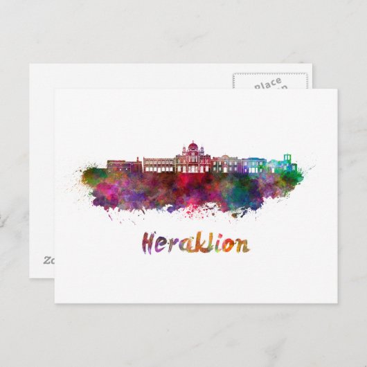 Heraklion skyline in watercolor briefkaart (Voorkant / Achterkant)