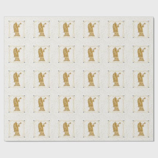 Herald Angels in Gold Hues op witte kerst Cadeaupapier (Vlak)