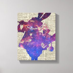 Herald Paarse Rabbit Stencil over oude boekpagina Canvas Afdruk