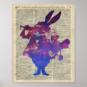 Herald Paarse Rabbit Stencil over oude boekpagina Poster