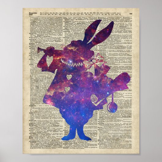 Herald Paarse Rabbit Stencil over oude boekpagina Poster (Voorkant)