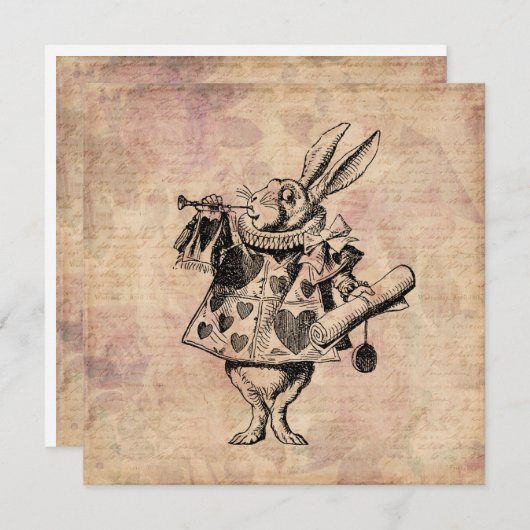 Herald White Rabbit Alice in Wonderland Floral Feestdagenkaart (Voorkant / Achterkant)