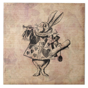 Herald White Rabbit Alice in Wonderland Floral Tegeltje