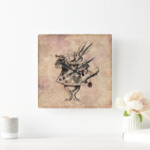 Herald White Rabbit Alice in Wonderland Floral Vierkante Klok (Huis)