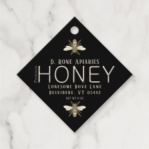 Heraldic Bee Black Honey met Metallic Gold Text Bedankjes Labels