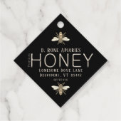 Heraldic Bee Black Honey met Metallic Gold Text Bedankjes Labels (Voorkant)