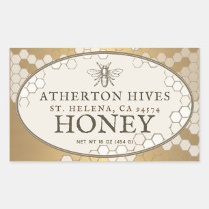 Heraldic Bee Ivory Oval Honey Label Gold Border