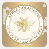 Heraldic Bee Metallic Gold Apiary Honey Label (Voorkant)