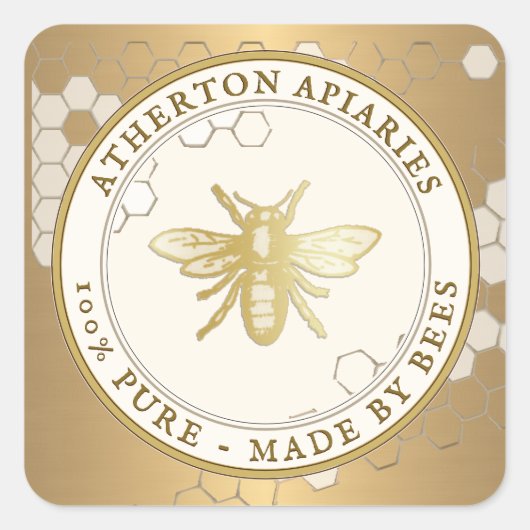 Heraldic Bee Metallic Gold Apiary Honey Label (Voorkant)