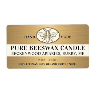 Heraldic Bee Metallic Gold Beeswax Kandle Label