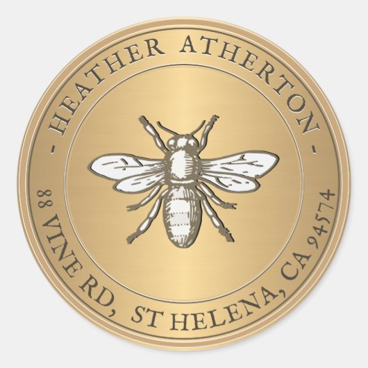 Heraldic Bee Metallic Gold Envelope Seal Ronde Sticker (Voorkant)