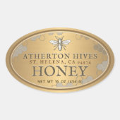 Heraldic Bee Metallic Gold Honey Label Oval (Voorkant)