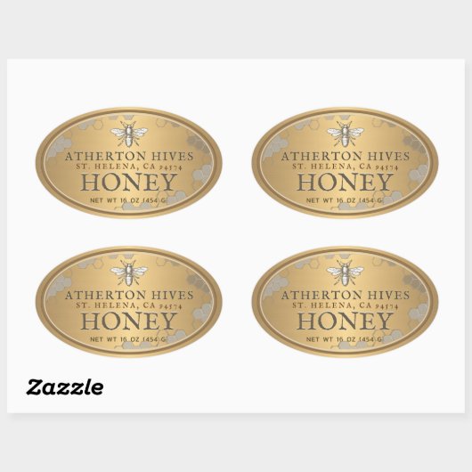 Heraldic Bee Metallic Gold Honey Label Oval (Vel)