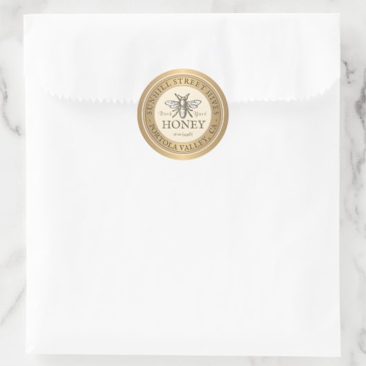 Heraldic Bee Metallic Gold & Ivory Honey Sticker (Tas)