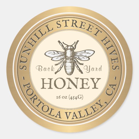 Heraldic Bee Metallic Gold & Ivory Honey Sticker (Voorkant)