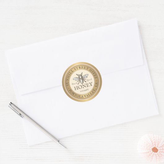 Heraldic Bee Metallic Gold & Ivory Honey Sticker (Envelop)