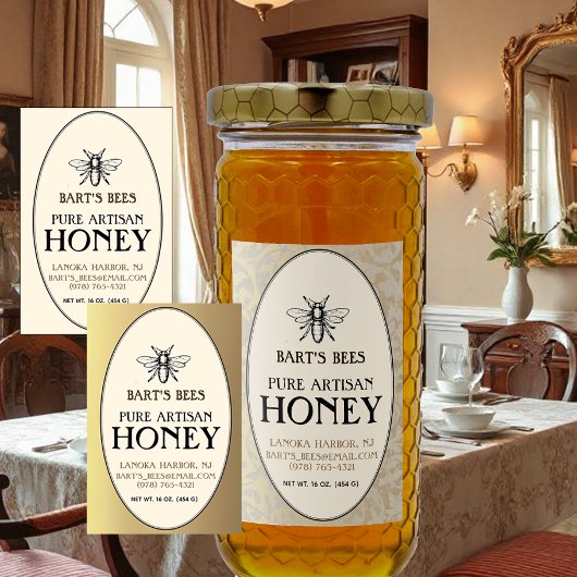 Heraldic Bee Rectangle Food Label Gold Oval Swirl Voedselcontainer Etiket