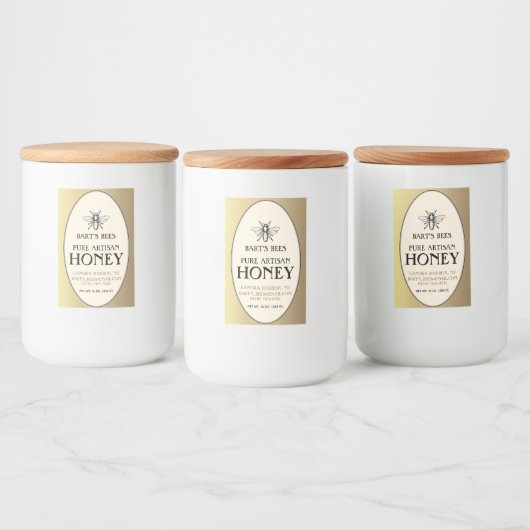 Heraldic Bee Rectangle Food Label Gold Oval Voedselcontainer Etiket (Flessen)