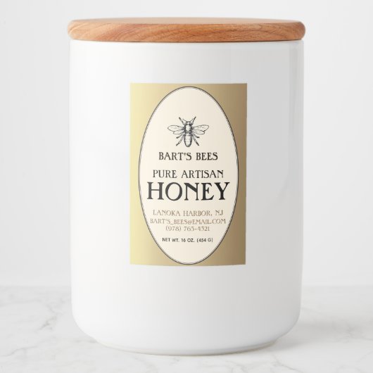 Heraldic Bee Rectangle Food Label Gold Oval Voedselcontainer Etiket (Voorkant)