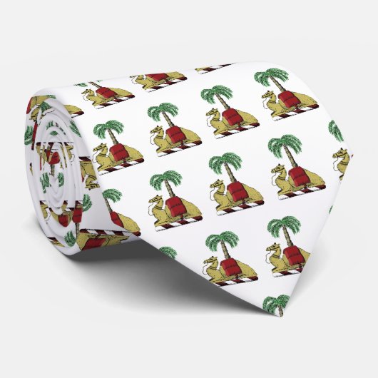 Heraldic Camel Palm Tree Color Coat of Arms Stropdas (Opgerold)