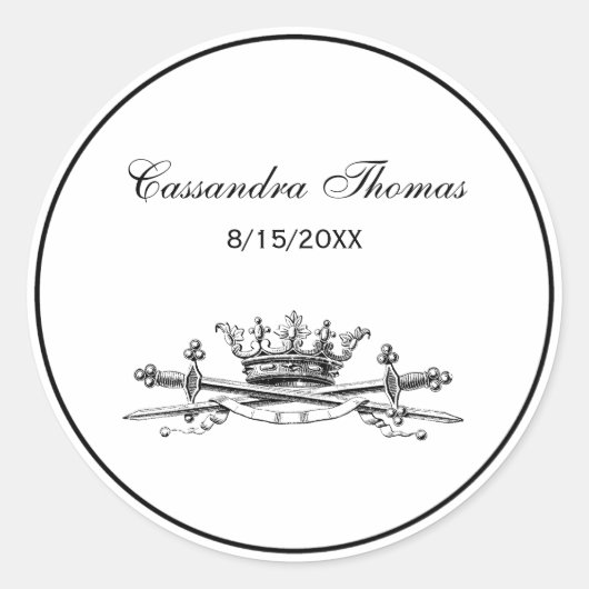 Heraldic Crossed Swords Sabers Emblem Crest Ronde Sticker (Voorkant)