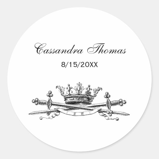 Heraldic Crossed Swords Sabers Emblem Crest Ronde Sticker (Voorkant)