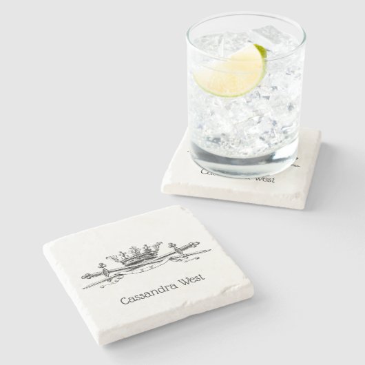 Heraldic Crossed Swords Sabers Emblem Crest Stenen Onderzetter (Zijkant)