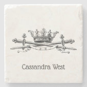 Heraldic Crossed Swords Sabers Emblem Crest Stenen Onderzetter (Voorkant)