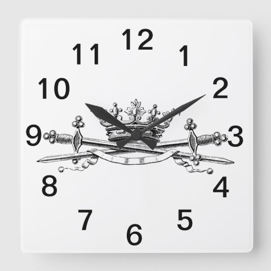 Heraldic Crossed Swords Sabers Emblem Crest Vierkante Klok (Voorkant)