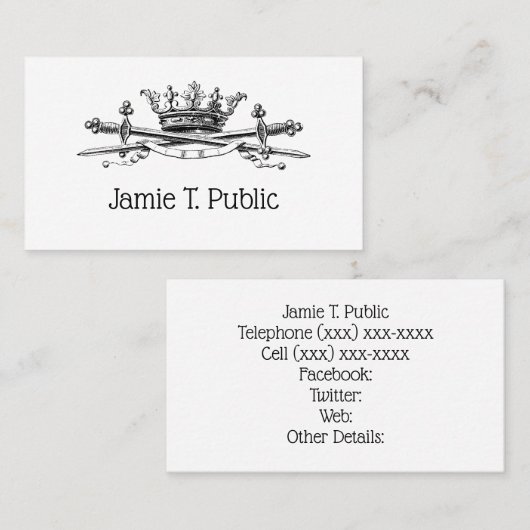 Heraldic Crossed Swords Sabers Emblem Crest Visitekaartje (Voorkant / Achterkant)