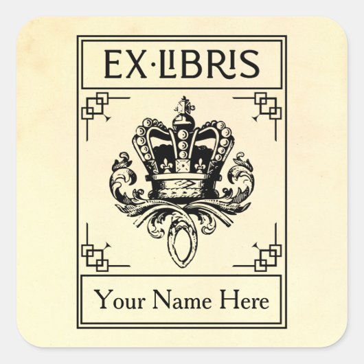 heraldic Crown Ex Libris Vierkante Sticker (Voorkant)