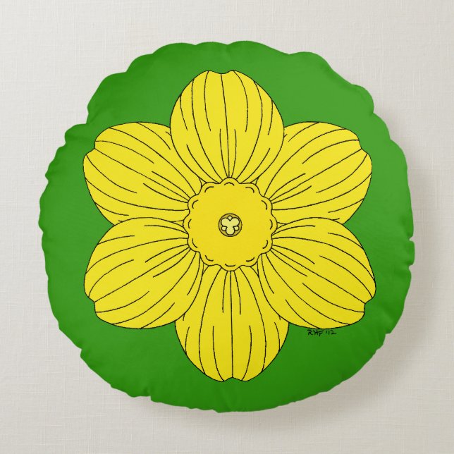 Heraldic Daffodil Rond Kussen (Voorkant)