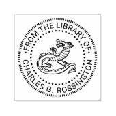 Heraldic Dragon Round Library Boeknaam Zelfinktende Stempel (Design)