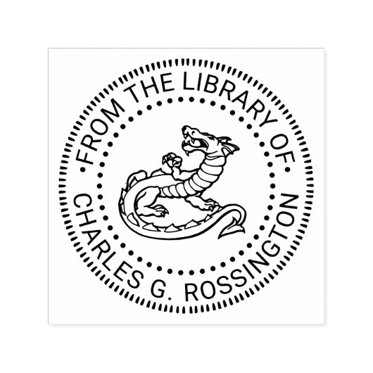 Heraldic Dragon Round Library Boeknaam Zelfinktende Stempel (Design)