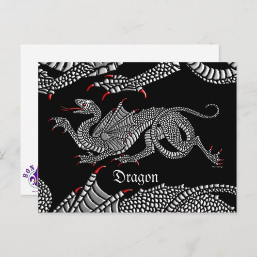 Heraldic Dragon (zilver) - Briefkaart (Voorkant / Achterkant)