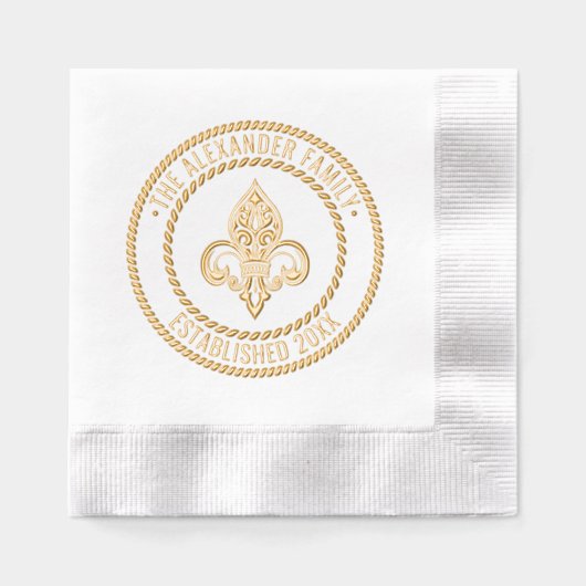 Heraldic Fleur de Lis #26B Familienaam Datum Estd Folie Servetten (Voorkant)