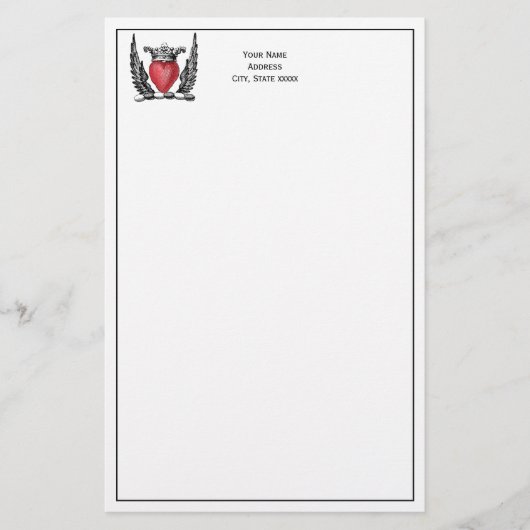 Heraldic Heart met Wings Coat of Arms Crest Briefpapier (Voorkant)
