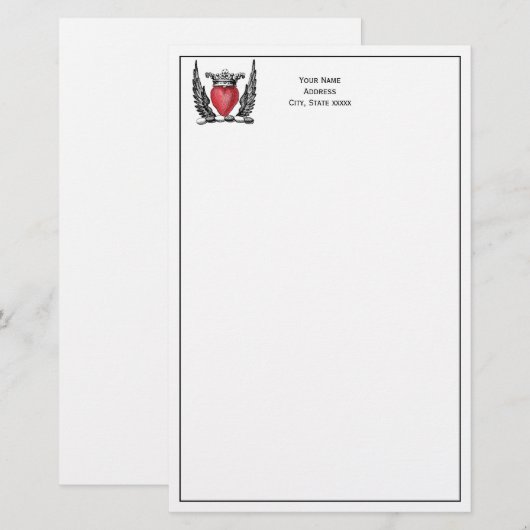 Heraldic Heart met Wings Coat of Arms Crest Briefpapier (Voorkant / Achterkant)