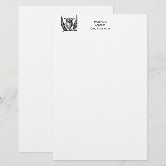 Heraldic Heart met Wings Coat of Arms Crest Briefpapier (Voorkant / Achterkant)