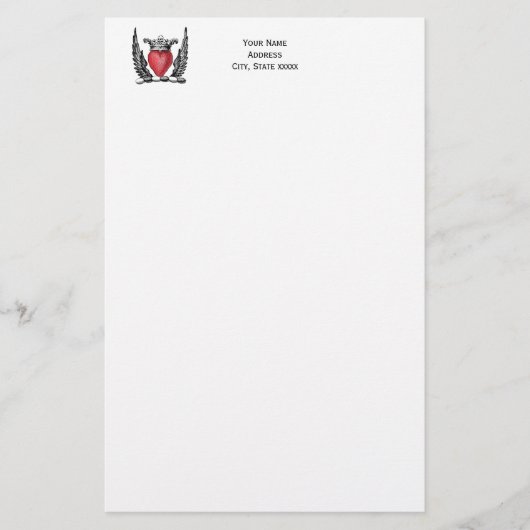 Heraldic Heart met Wings Coat of Arms Crest Briefpapier (Voorkant)