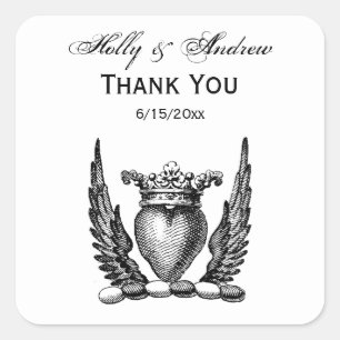 Heraldic Heart met Wings Coat of Arms Crest Vierkante Sticker