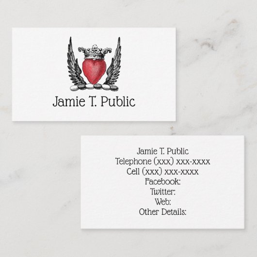 Heraldic Heart met Wings Coat of Arms Crest Visitekaartje (Voorkant / Achterkant)