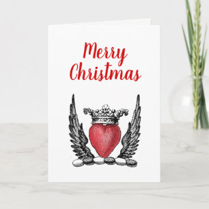 Heraldic Heart met Wings Crest Kerstmis Feestdagen Kaart